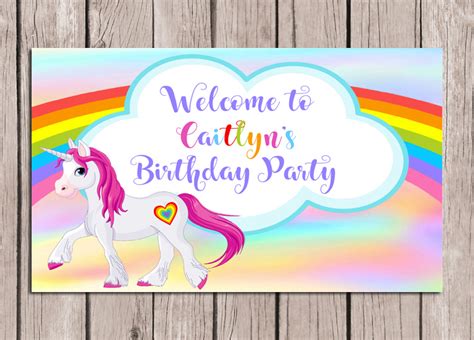Rainbow Unicorn Birthday Party Sign Kids Birthday