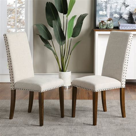 Set Of 2 Upholstered Dining Chairs With With Copper Nails And Solid