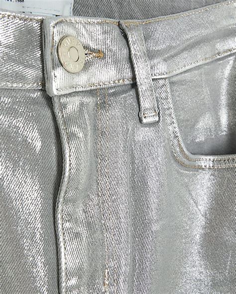 Silver Straight Coated Jeans River Island