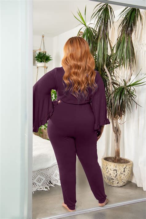 New Plus Size Exclusive Faux Wrap Jumpsuit With Bell Sleeves In Plum P