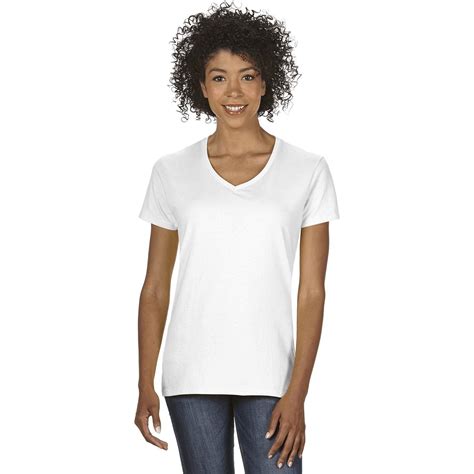 Imprinted Gildan Heavy Cotton V Neck T Shirts Womens White