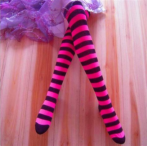 Fashion Sexy Women Stockings Colorful Candy Color Striped Girls