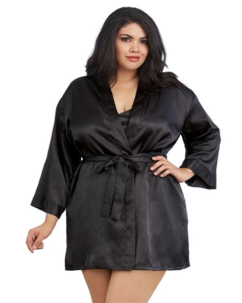 Dreamgirl Plus Size Satin Robe And Chemise Set