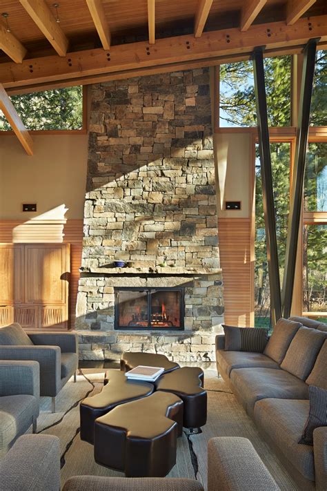 This modern living room is great for hanging around with the whole family and friends. Modern, Rustic Living Room Features Stacked Stone ...