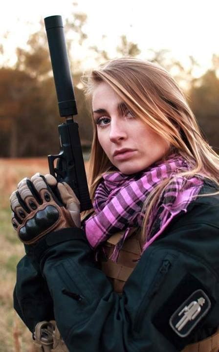 Airsoft Photos Airsoft Girl With Glock With Silencer Oakley Gloves Coyote Brown Spec Ops