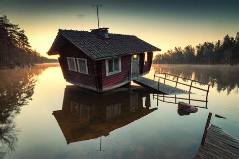 5458x3639 House Water Landscape Reflection Sweden Trees Wallpaper