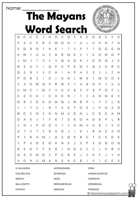 The Mayans Word Search Free Printable Word Searches English