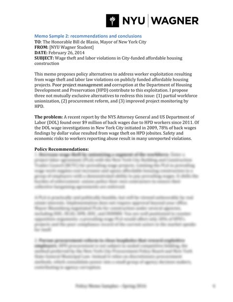Solution Nyu Wagner Policy Memo Brief Samples Studypool