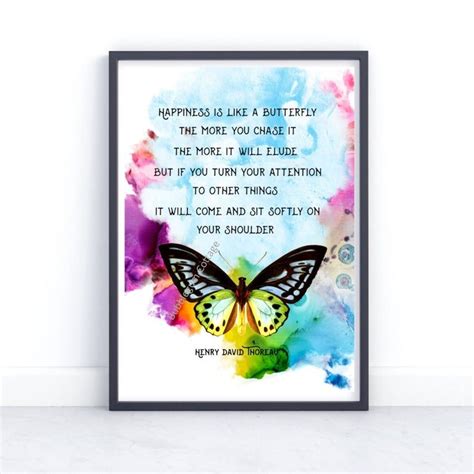 Happiness Is Like A Butterfly Quote Wall Art Printable Poem Henry David
