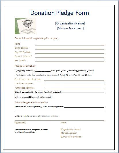 Donation Pledge Form Template Excel Templates