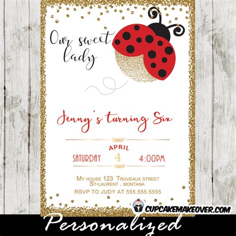 Ladybug Birthday Invitations Our Sweet Lady Red Black Gold