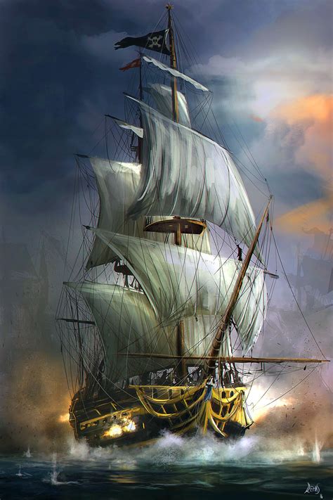 Pirate Ship In Battle Sailing Ships Ship Paintings Pirate Boats