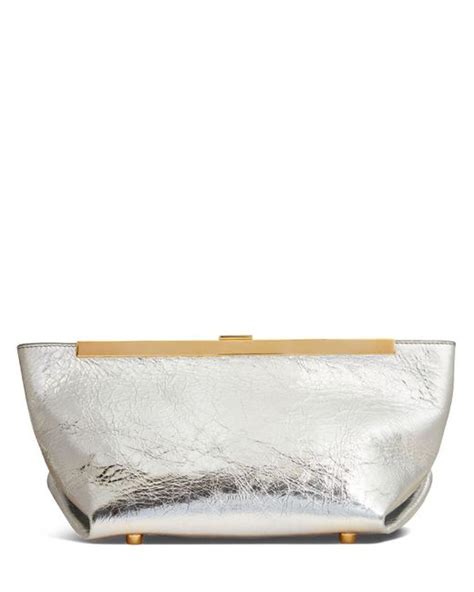Khaite Aimee Envelope Pleat Leather Clutch In Silver Metallic Lyst Uk