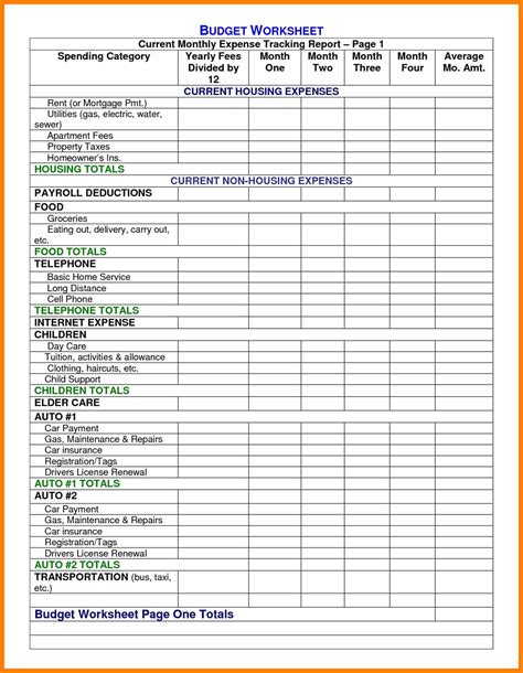 Business Tax Expenses Worksheet