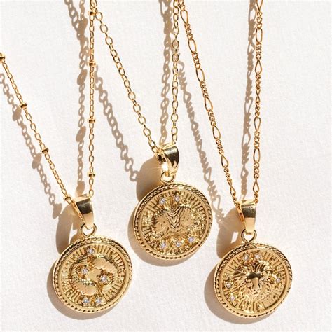 Zodiac Coin Necklace Gold Constellation Necklace Zodiac Sign Etsy