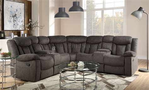 Rylan Motion Sectional Sofa 54965 In Dark Brown Fabric By Acme