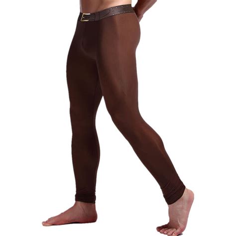 Mens Bulge Pouch Long Johns Stretch Tight Fit Yoga Pants Underpants