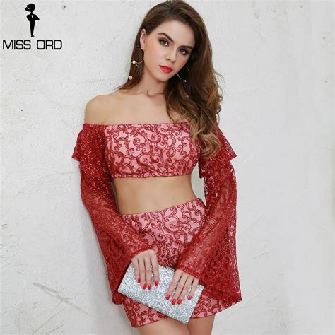 Missord 2019 Sexy Embroidery Giltter Off Shoulder Flare Ruffled Sleeve