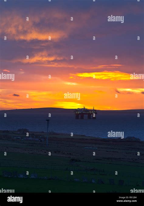 Dh Scapa Flow Orkney Wind Turbine Sunrise Sky Oil Rig Platform Anchored