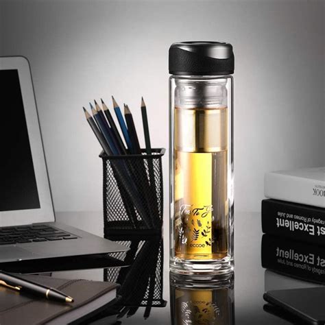 Ecooe Teeflasche mit Seib 440ml Doppelwandig Teebecher to go Bottle