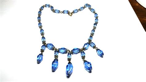 Art Deco Blue Glass Dangles Vintage Necklace 15 Inch Ebay