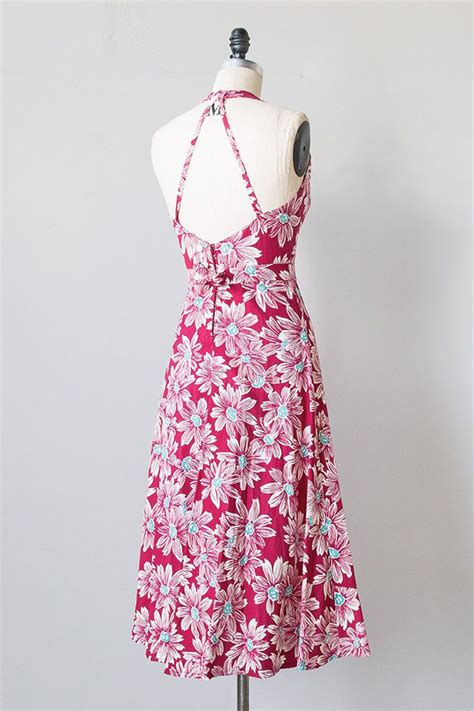 Vintage 1940s Magenta Floral Halter Sundress Vintage Fashion Fashion