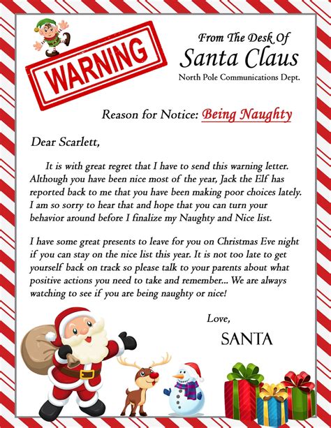 Santa Warning Letter Personalized Naughty Christmas Letter Etsy