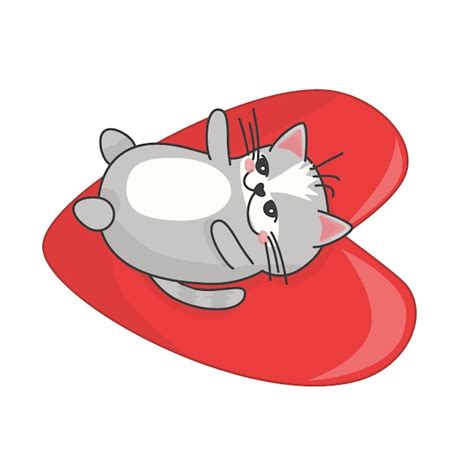 Premium Vector Cute Fat Cartoon Gray Cat Valentine For Valentines Day