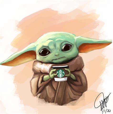Artstation Baby Yoda And His Starbucks