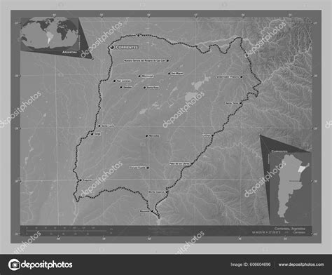 Corrientes Province Argentina Grayscale Elevation Map Lakes Rivers