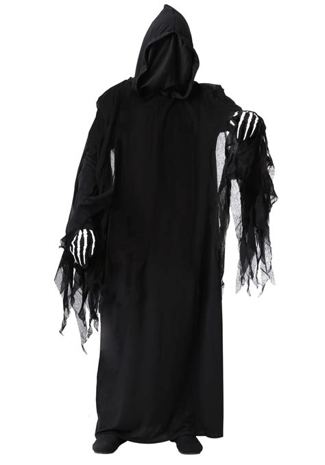 Adult Dark Reaper Costume W Hooded Robe Scary Costume Kids