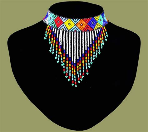 African Beaded Necklace Choker Tassle Zulu African Necklace African Beads Necklace Beadwork