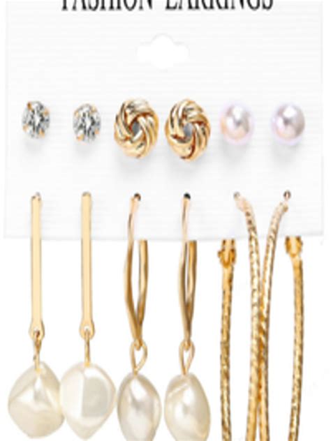 Buy URBANIC Gold Toned White Geometric Studs Earrings Earrings For