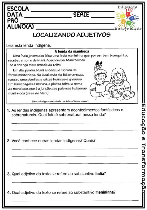Atividade de língua portuguesa para trabalhar os adjetivos estante