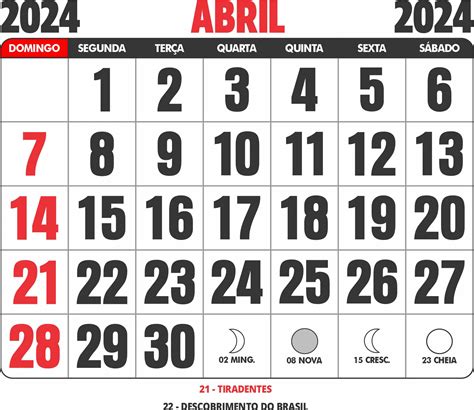 Calendário Abril 2024 Imagem Legal