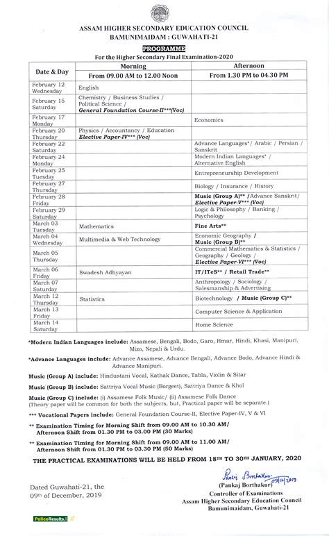 ahsec assam hs 2nd year final exam routine 2020 pdf download at