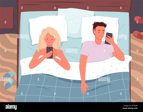 Couple Lying In Bed Texting Stock Vector Images Alamy