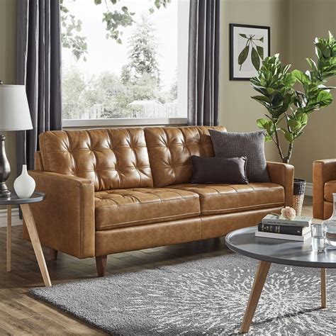 Odin Caramel Leather Gel Sofa By Inspire Q Modern Overstock 19743982