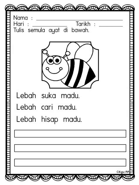 Lembaran Kerja Latihan Menulis Ayat Mudah Prasekolah Images And