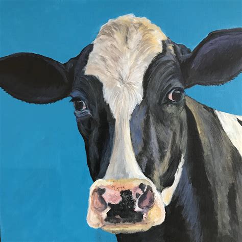 Holstein Friesian Cow Art Picture Print Portrait On Turquoise Etsy