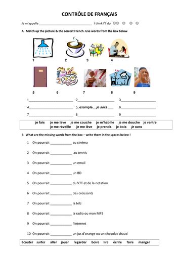 Routine And Hobbies Test In French Teaching Resources