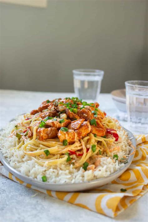 Singaporean Rice With Noodles And Chicken Flour And Spice