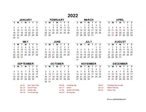 2022 Calendar New Zealand With Holidays Calendar Printables 2021