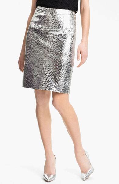 Milly Metallic Leather Skirt In Silver Lyst