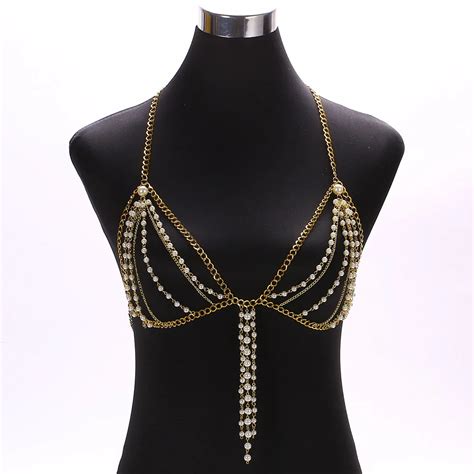 Sexy Tassel Pearl Body Chain For Women Wearing Bra Chain Multilayer Summer Beach Bikini Jewelry