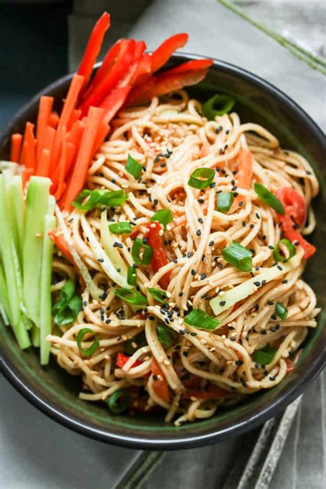 Transfer to large bowl or serving dish and sprinkle the sesame seeds and scallions on top. Cold Sesame Noodles with Crunchy Vegetables - The ...