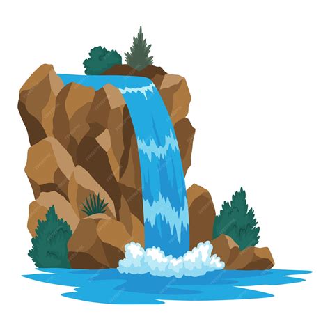 Premium Vector Cartoon River Waterfall Landscape With Mountains And