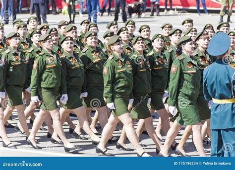 russian military women are marching at the parade on annual victory day may 9 2017 in samara