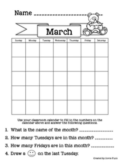 Monthly Calendars to fill-in and answer a few questions. (includes