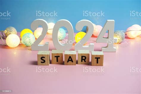 Start 2024 Word Alphabet Letters On Pink And Blue Background Stock